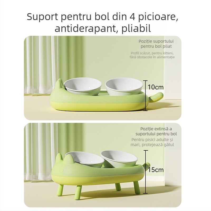 Bol pentru pisici, bol ceramic pentru hrană pentru pisici, pahar, bol cu orez pentru pisici, gură oblică anti-șoc, bol dublu pentru câini, bol pentru hrană pentru câini, articole pentru animale de companie