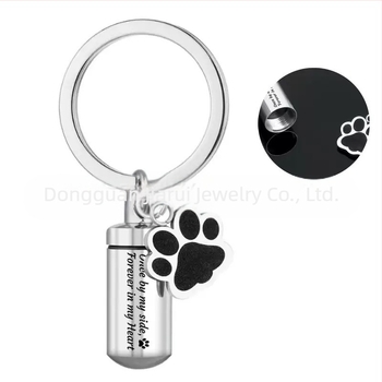Breloc cilindric din oțel inoxidabil pentru cenușă de animale de companie, sticlă cu gheare pentru câini