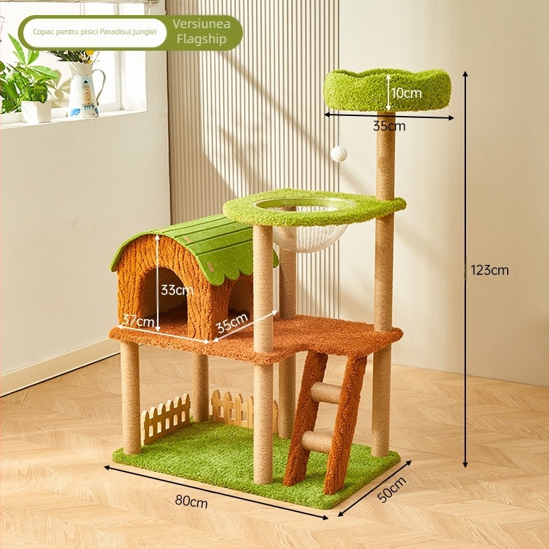 Suport pentru cățărat pisicii, cuib pentru pisici, copac pentru pisici integrat, provizii pentru pisici, patru anotimpuri, jucărie universală pentru pisici de uz casnic, stâlp de prindere din sisal pentru apartamente mici
