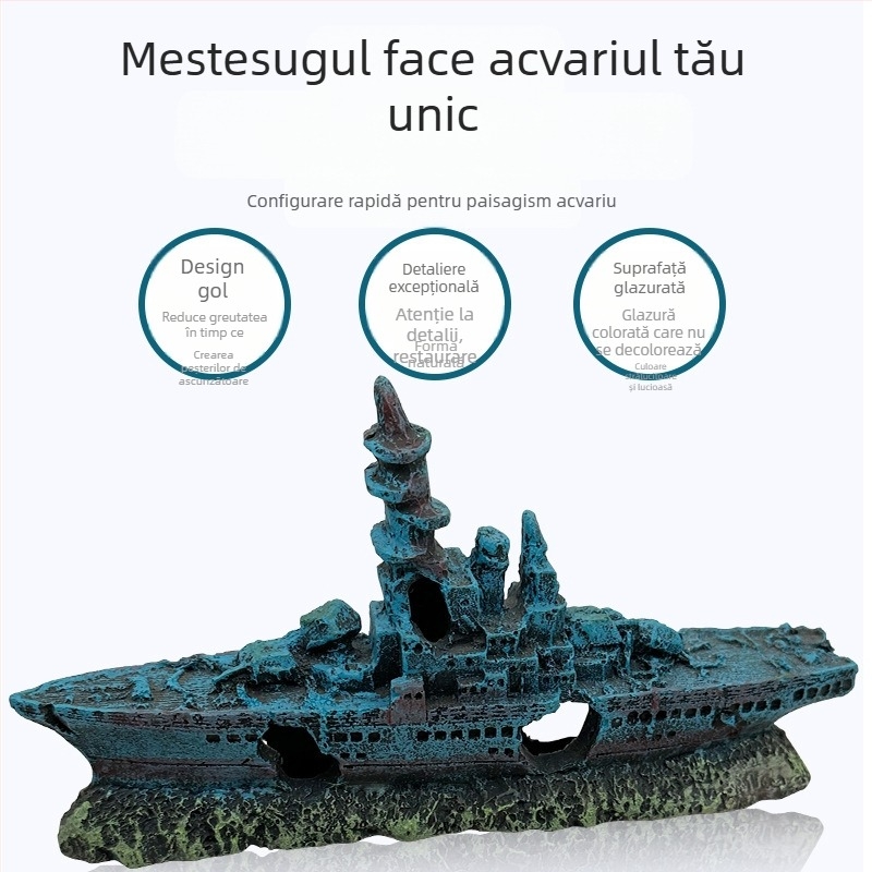 Acvariu rezervor de pește apă paie rezervor peisaj stâncărie decorare naufragiu tun aeronave navă de luptă submarin adăpost casă