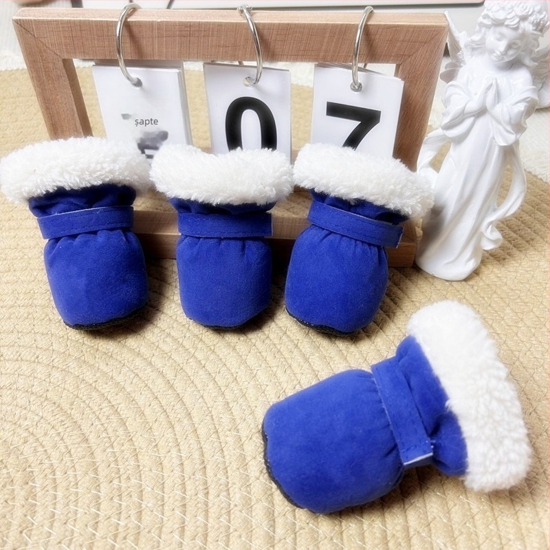 Pantofi pentru câini Teddy de iarnă, serie nouă de culori bomboane, interior căptușit cu fleece, îngroșat, cald, din bumbac, pantofi cu talpă moale pentru câini