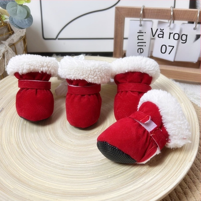 Pantofi pentru câini Teddy de iarnă, serie nouă de culori bomboane, interior căptușit cu fleece, îngroșat, cald, din bumbac, pantofi cu talpă moale pentru câini