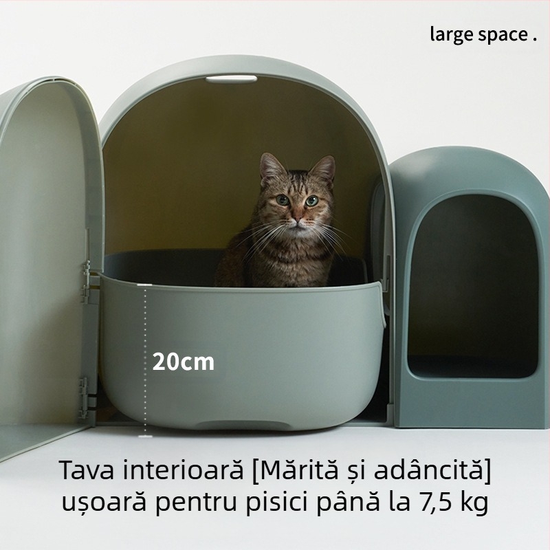 Litiera pentru pisici Mashu, complet închisă, supradimensionată, pentru pisici mici și mari, tip coridor, deodorant anti-stropire