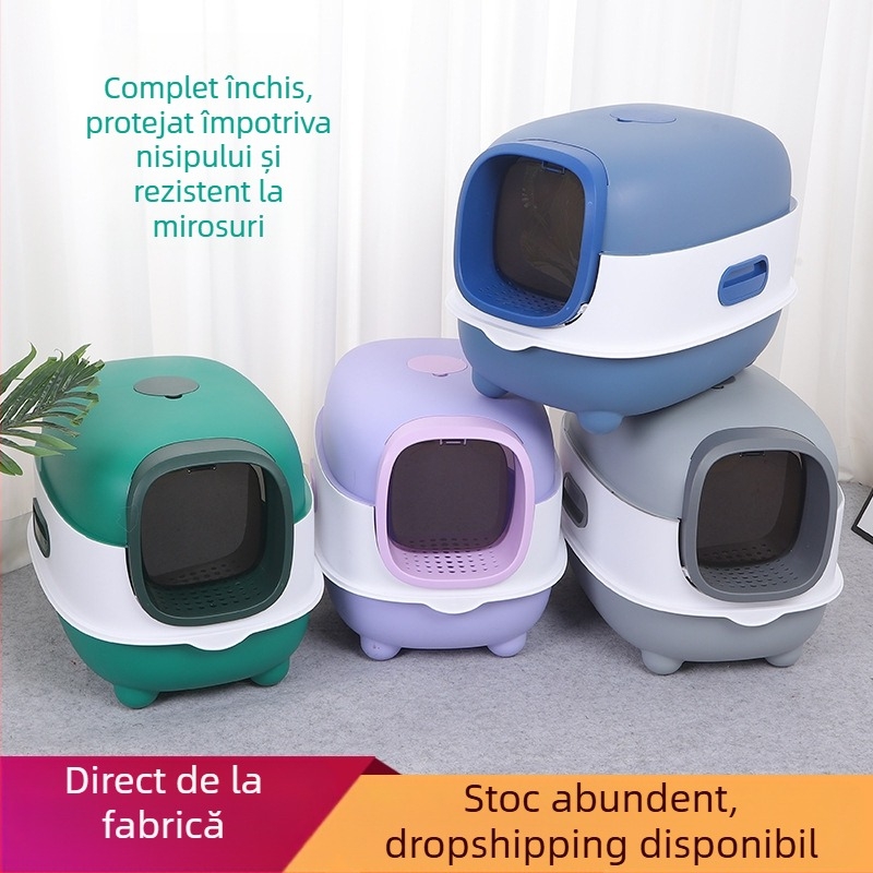 Litiera pentru pisici supradimensionată, complet închisă, deodorant, toaletă pentru pisici, pliabilă, presare cu ultraviolete, sterilizare, urinal pentru pisici, en-gros