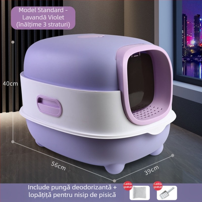 Litiera pentru pisici supradimensionată, complet închisă, deodorant, toaletă pentru pisici, pliabilă, presare cu ultraviolete, sterilizare, urinal pentru pisici, en-gros