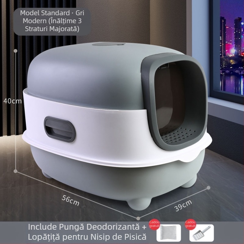 Litiera pentru pisici supradimensionată, complet închisă, deodorant, toaletă pentru pisici, pliabilă, presare cu ultraviolete, sterilizare, urinal pentru pisici, en-gros