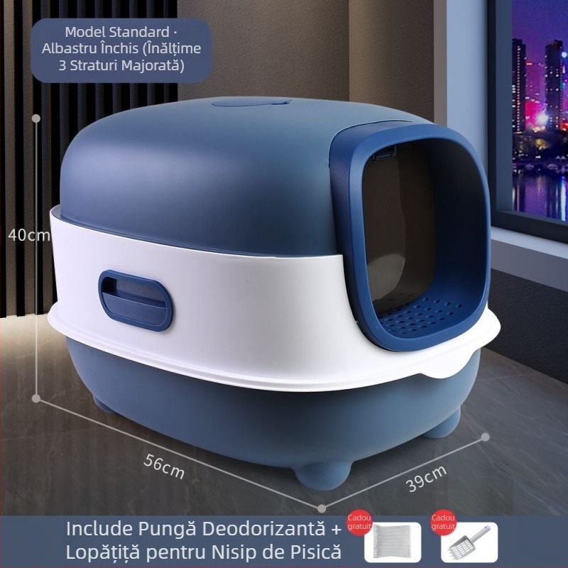 Litiera pentru pisici supradimensionată, complet închisă, deodorant, toaletă pentru pisici, pliabilă, presare cu ultraviolete, sterilizare, urinal pentru pisici, en-gros