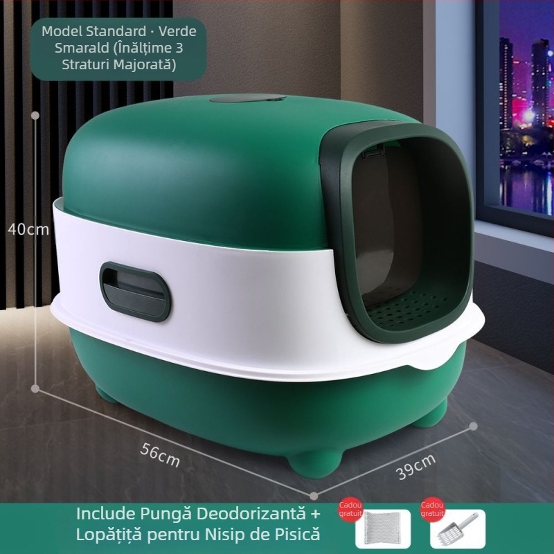 Litiera pentru pisici supradimensionată, complet închisă, deodorant, toaletă pentru pisici, pliabilă, presare cu ultraviolete, sterilizare, urinal pentru pisici, en-gros