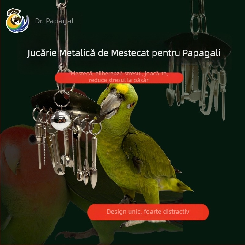 Jucărie de mestecat metalică pentru papagal mediu și mare, King Kong, papagal gri, Amazon, educațional, cușcă pentru păsări, cadru pandantiv pentru a ameliora stresul și plictiseala
