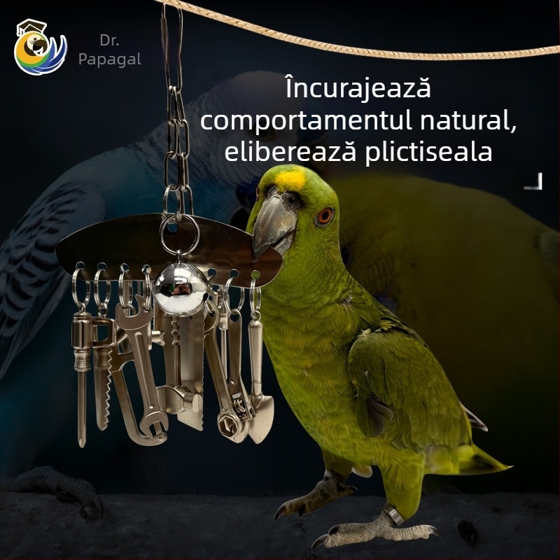 Jucărie de mestecat metalică pentru papagal mediu și mare, King Kong, papagal gri, Amazon, educațional, cușcă pentru păsări, cadru pandantiv pentru a ameliora stresul și plictiseala