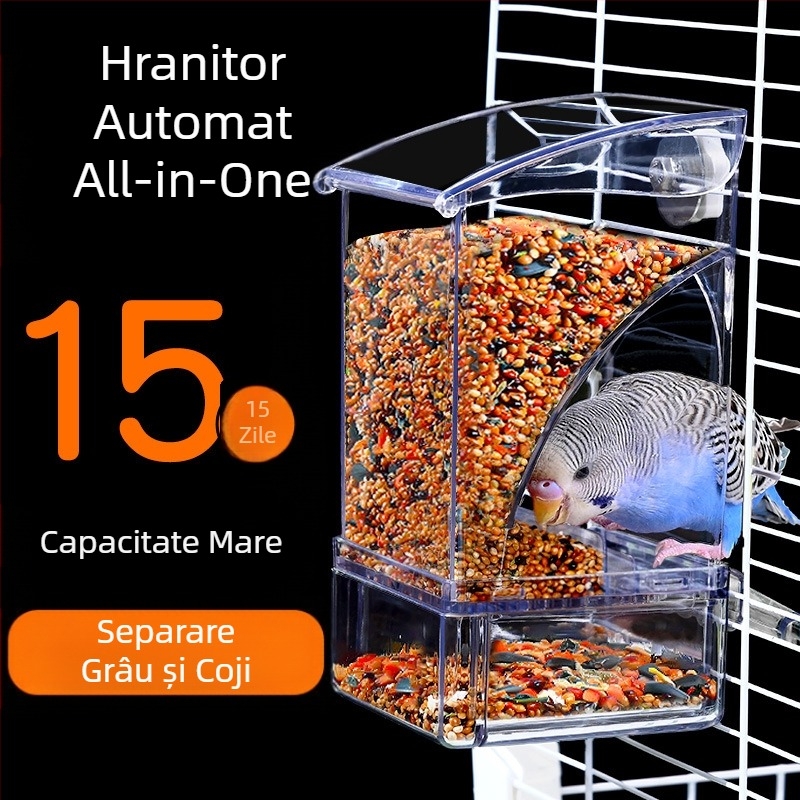 Papagal hrănitor cutie automată pentru păsări, hrănitor automat pentru păsări, bol rezistent la stropire și oală, separare de cochilii de cereale, hrănire pentru păsări