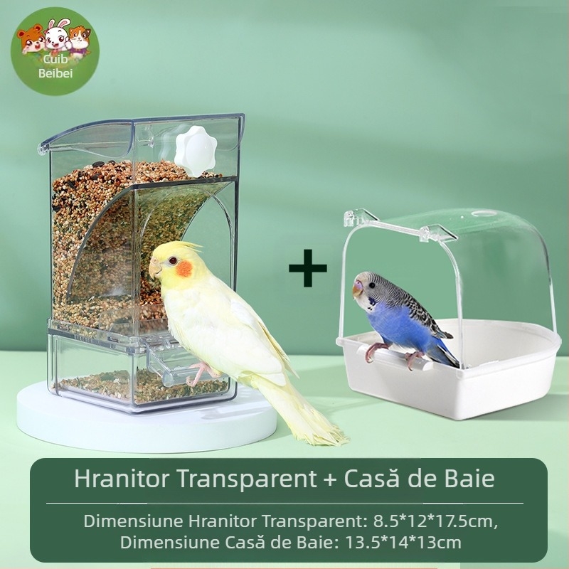Papagal hrănitor cutie automată pentru păsări, hrănitor automat pentru păsări, bol rezistent la stropire și oală, separare de cochilii de cereale, hrănire pentru păsări