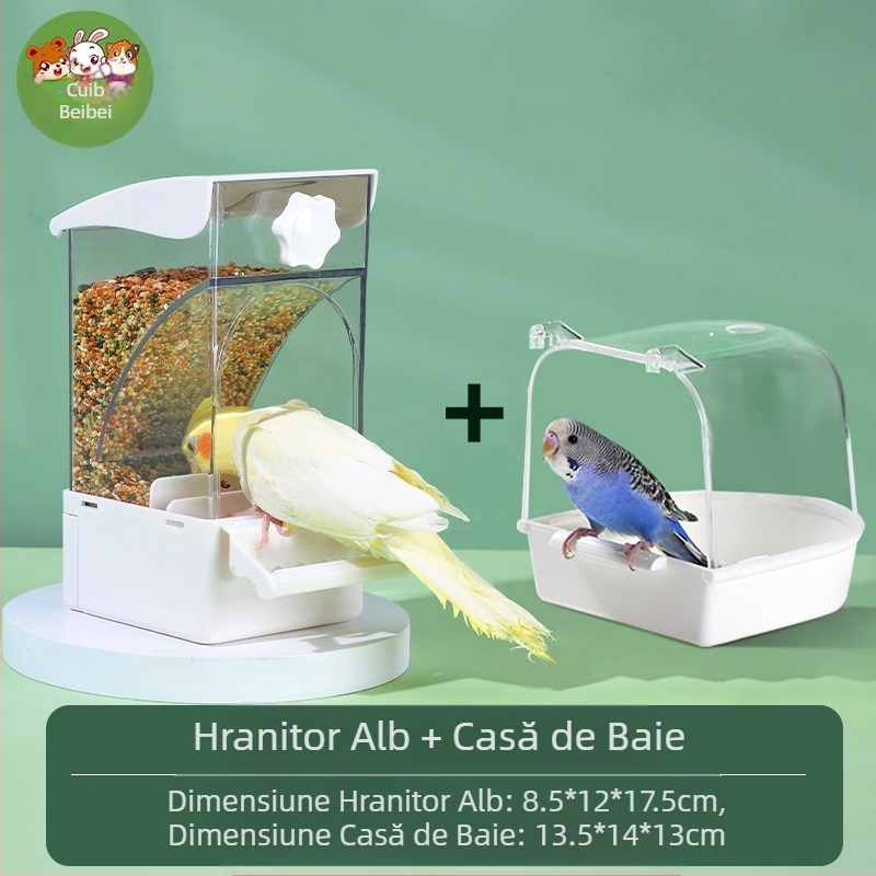 Papagal hrănitor cutie automată pentru păsări, hrănitor automat pentru păsări, bol rezistent la stropire și oală, separare de cochilii de cereale, hrănire pentru păsări