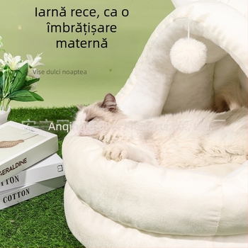 Cuib de pisică cu urechi de iepure, patru anotimpuri, casă universală pentru pisici, cuib de animale de companie, semi-închis, cald, de iarnă, pentru celebrități de internet, pat pentru pisici