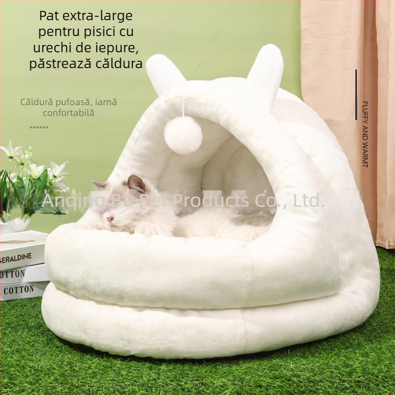 Cuib de pisică cu urechi de iepure, patru anotimpuri, casă universală pentru pisici, cuib de animale de companie, semi-închis, cald, de iarnă, pentru celebrități de internet, pat pentru pisici
