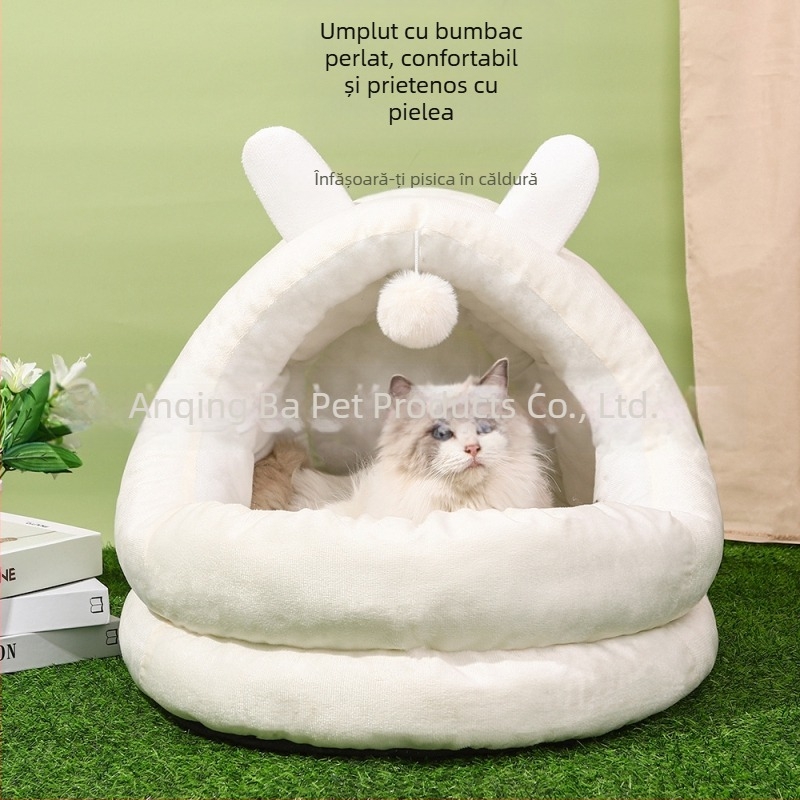 Cuib de pisică cu urechi de iepure, patru anotimpuri, casă universală pentru pisici, cuib de animale de companie, semi-închis, cald, de iarnă, pentru celebrități de internet, pat pentru pisici