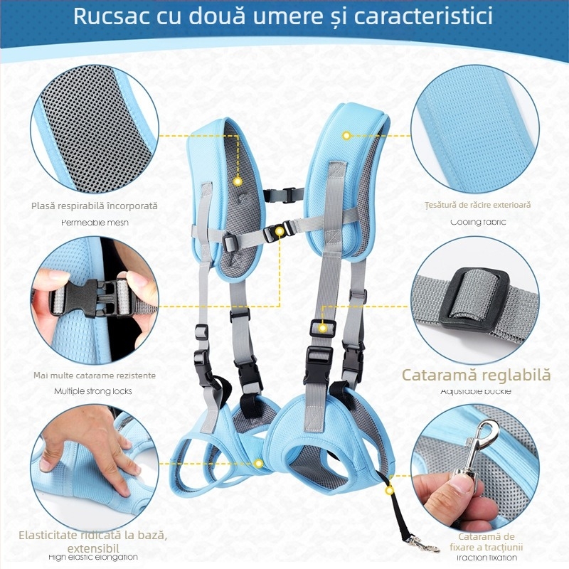 Rucsac pentru câini cu lungime reglabilă de a doua generație, geantă de vară respirabilă pentru pisici, în stoc, pentru animale de companie transfrontaliere
