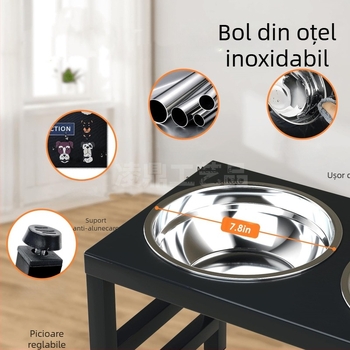 Suport pentru boluri de fier pentru câini, tavă pentru hrană pentru câini, potrivită pentru câini de talie medie și mare