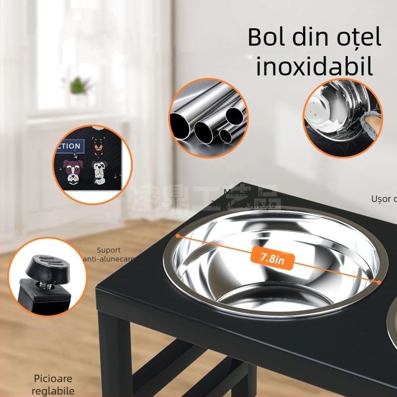 Suport pentru boluri de fier pentru câini, tavă pentru hrană pentru câini, potrivită pentru câini de talie medie și mare
