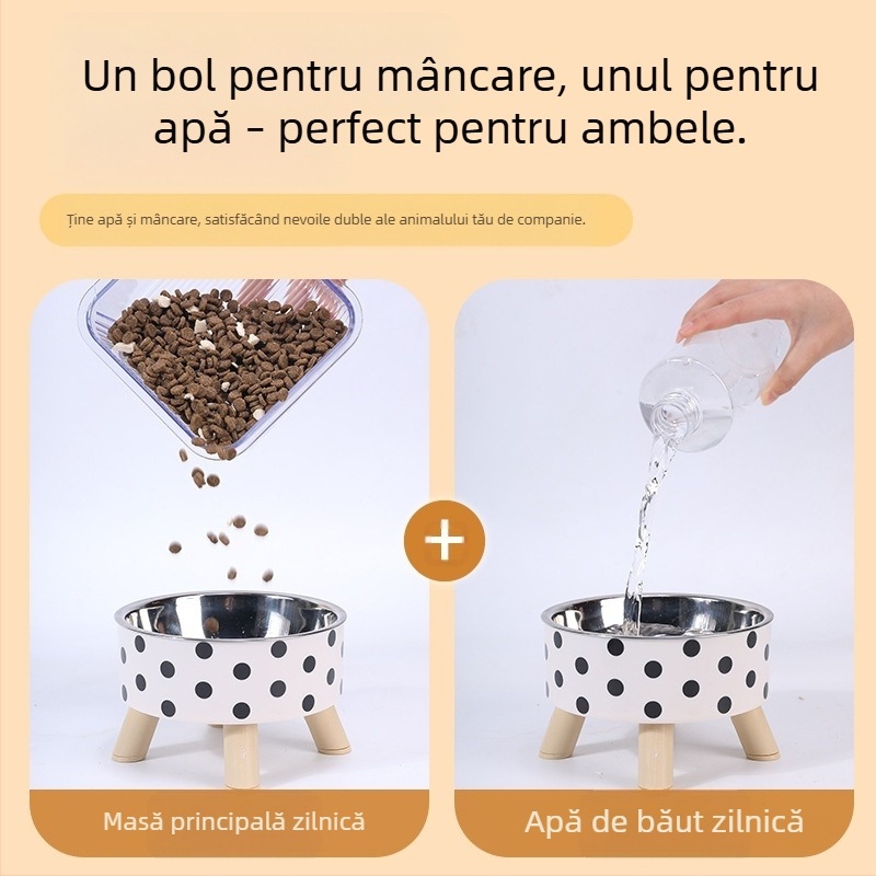 Bol înalt pentru animale de companie, detașabil și lavabil, din oțel inoxidabil, pentru câini, bol pentru pisici, bol Polo Dot, bazin pentru hrană pentru câini, bol cu apă, ustensile pentru hrană, articole pentru animale de companie