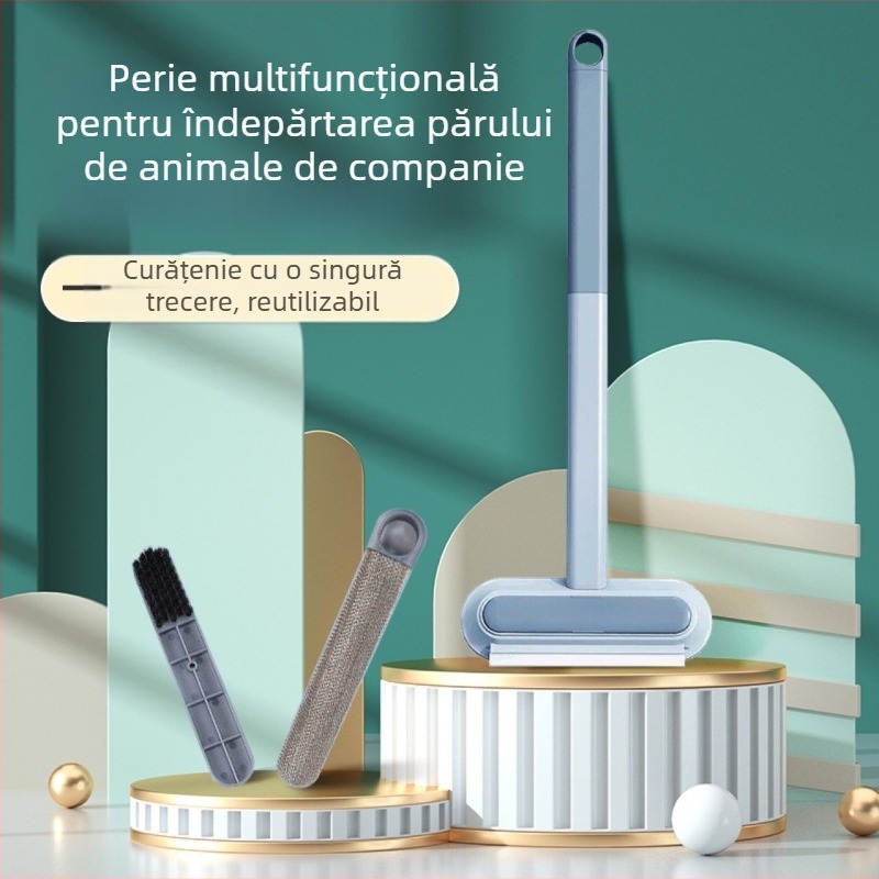 Perie de îndepărtare a părului multifuncțională pentru animale de companie, tijă lungă, față-verso, canapea, covor, răzuire, curățare, mătură electrostatică artefactă