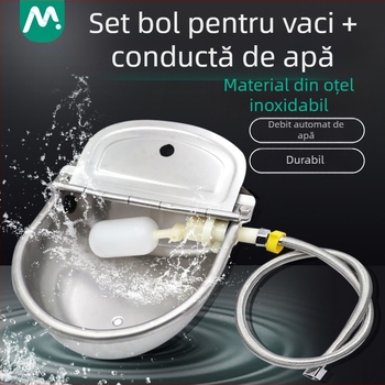 Bol cu apă pentru vaci, pentru reproducere veterinară, mare, din oțel inoxidabil, 80 cm, pachet de țevi de apă, cu bilă plutitoare, bol îngroșat, apă pentru vaci și cai