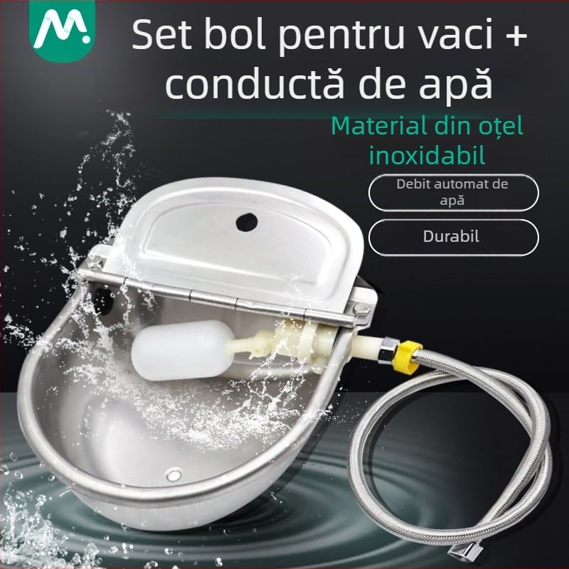 Bol cu apă pentru vaci, pentru reproducere veterinară, mare, din oțel inoxidabil, 80 cm, pachet de țevi de apă, cu bilă plutitoare, bol îngroșat, apă pentru vaci și cai