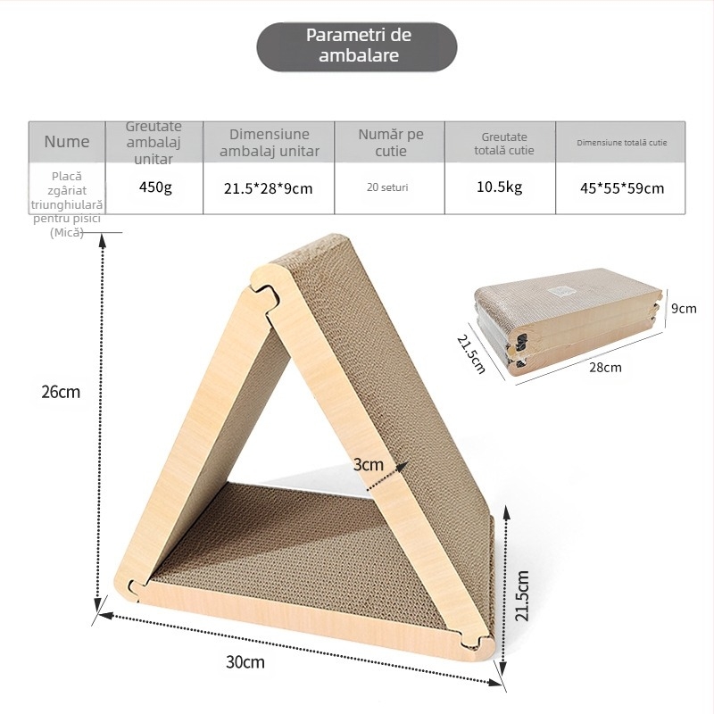 Placă de zgâriat triunghiulară pliabilă standard pentru pisici, en-gros, cu 6 fețe, disponibilă în hârtie ondulată Amazon