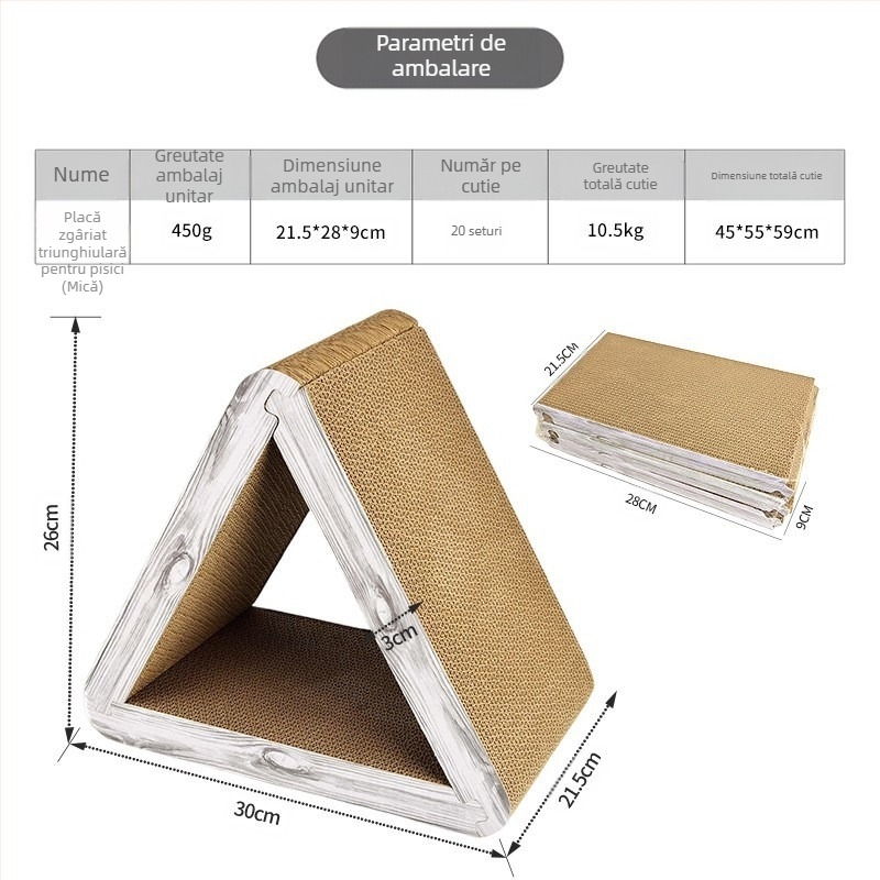 Placă de zgâriat triunghiulară pliabilă standard pentru pisici, en-gros, cu 6 fețe, disponibilă în hârtie ondulată Amazon