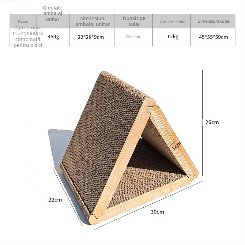 Placă de zgâriat triunghiulară pliabilă standard pentru pisici, en-gros, cu 6 fețe, disponibilă în hârtie ondulată Amazon