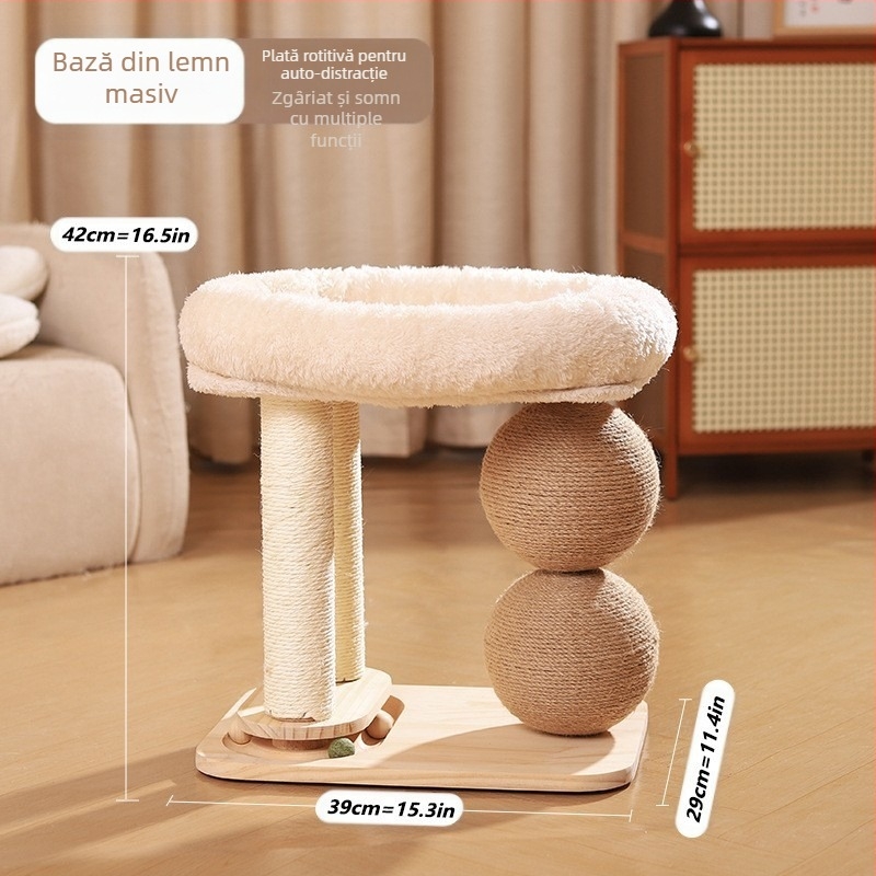 Rack de cățărat pentru pisici, cuib de pisică integrat, coloană din sisal, gheare de șlefuit, fără sosuri, minge mare pentru zgârieturi pentru pisici, multifuncțional, rack pentru animale de companie, consumabile pentru animale de companie