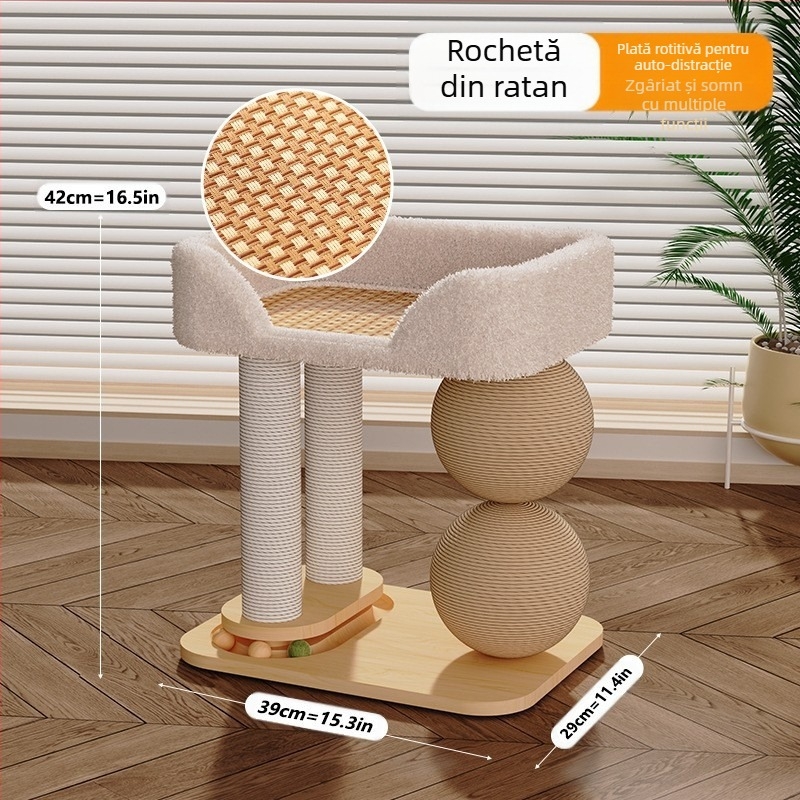 Rack de cățărat pentru pisici, cuib de pisică integrat, coloană din sisal, gheare de șlefuit, fără sosuri, minge mare pentru zgârieturi pentru pisici, multifuncțional, rack pentru animale de companie, consumabile pentru animale de companie