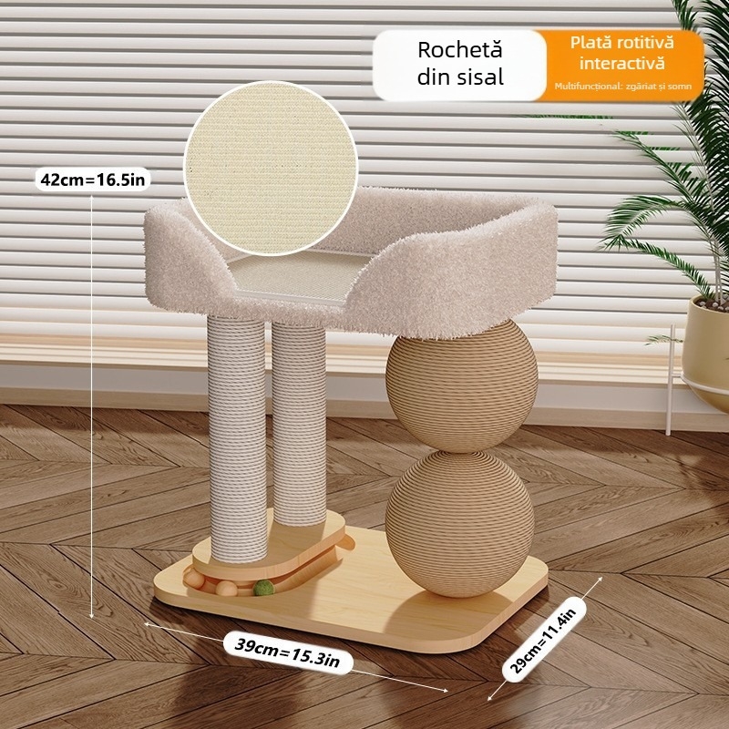 Rack de cățărat pentru pisici, cuib de pisică integrat, coloană din sisal, gheare de șlefuit, fără sosuri, minge mare pentru zgârieturi pentru pisici, multifuncțional, rack pentru animale de companie, consumabile pentru animale de companie