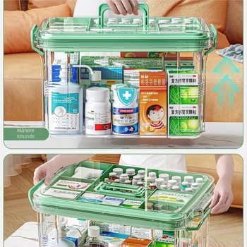 Cutie de medicamente de uz casnic, compartiment de mare capacitate, rezistentă la umiditate și mucegai, cutie de depozitare a medicamentelor multistrat, cutie de prim ajutor, cutie transparentă vizibilă pentru medicamente