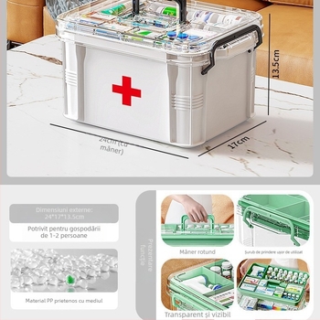 Cutie de medicamente de uz casnic, compartiment de mare capacitate, rezistentă la umiditate și mucegai, cutie de depozitare a medicamentelor multistrat, cutie de prim ajutor, cutie transparentă vizibilă pentru medicamente