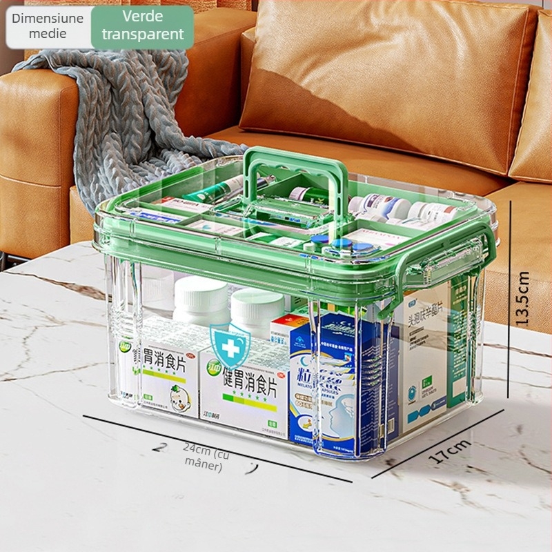 Cutie de medicamente de uz casnic, compartiment de mare capacitate, rezistentă la umiditate și mucegai, cutie de depozitare a medicamentelor multistrat, cutie de prim ajutor, cutie transparentă vizibilă pentru medicamente