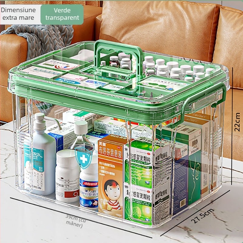 Cutie de medicamente de uz casnic, compartiment de mare capacitate, rezistentă la umiditate și mucegai, cutie de depozitare a medicamentelor multistrat, cutie de prim ajutor, cutie transparentă vizibilă pentru medicamente