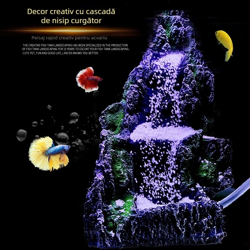 Cascadă cu nisipuri mișcătoare, imitație de piatră de dragon verde, conexiune pentru piatră de stâncă, pompă de apă, circulație a nisipurilor mișcătoare, living, acvariu, amenajare peisagistică