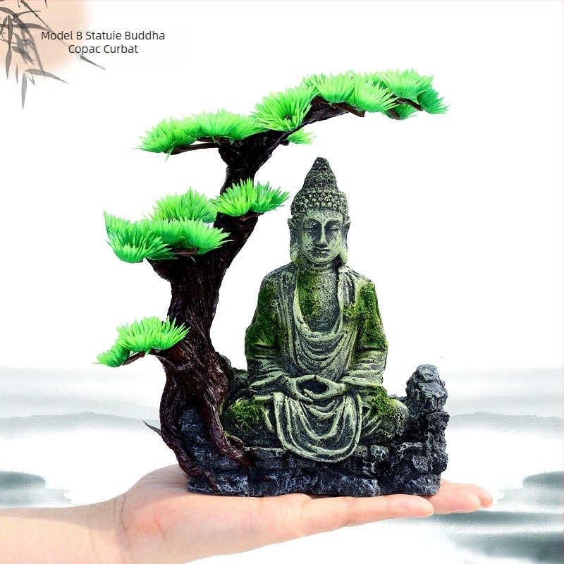 Acvariu rășină artificială ornamente decorative de amenajare a teritoriului rezervor de pește statuie antică Buddha stâncărie piatră statuie peisaj micro-peisaj rezervor de pește amenajare a teritoriului