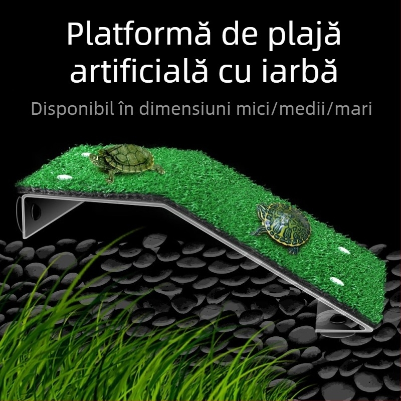 Nomo nomo Acrilică Insulă Plutitoare Platformă de Basking Amfibie Acvariu pentru Turtle Turtle Scară de Cățărat Sun Back Simulare Peisaj Gazon