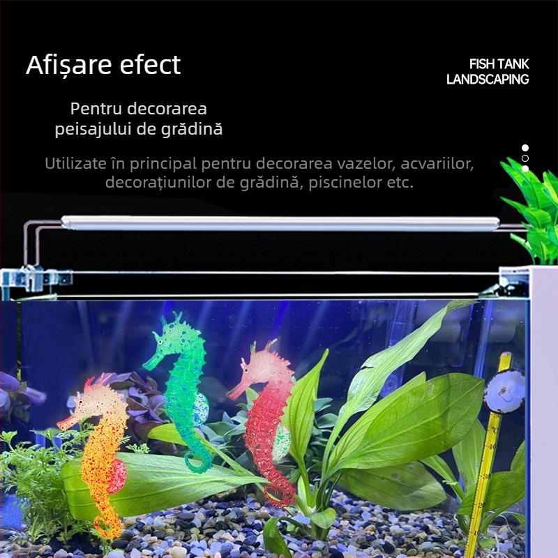 Decorațiuni de amenajare a teritoriului pentru acvarii, cal de mare artificial luminos, peisaj pentru acvariu, cal de mare fluorescent artificial din silicon, en-gros