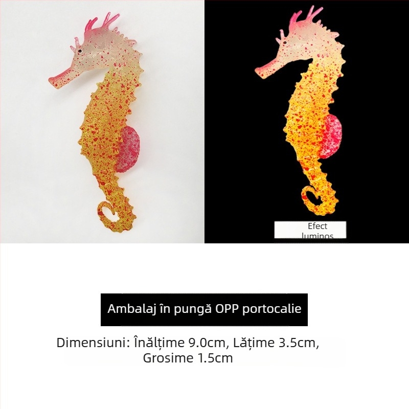 Decorațiuni de amenajare a teritoriului pentru acvarii, cal de mare artificial luminos, peisaj pentru acvariu, cal de mare fluorescent artificial din silicon, en-gros