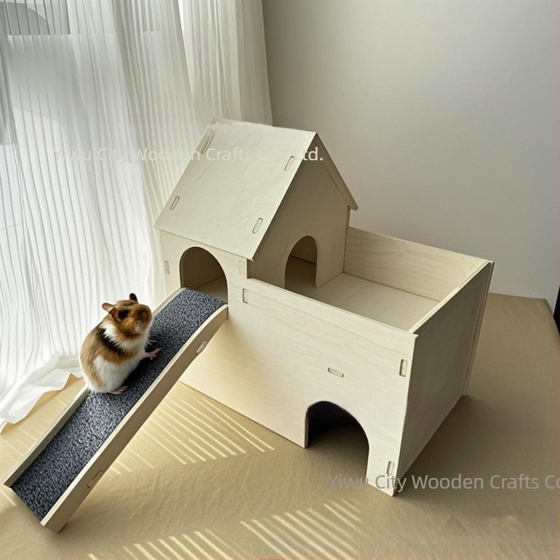 Hamster dublu strat mare Villa hamster platformă din lemn pentru animale de companie pat de jucărie hamster iarnă dormit cuib animale de companie scară din lemn