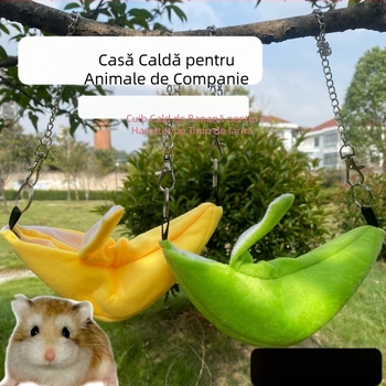 Cuib mic de hamster din bumbac, tip banană, hamac agățat cald pentru iarnă, pat balansoar agățat în formă de barcă cu lună