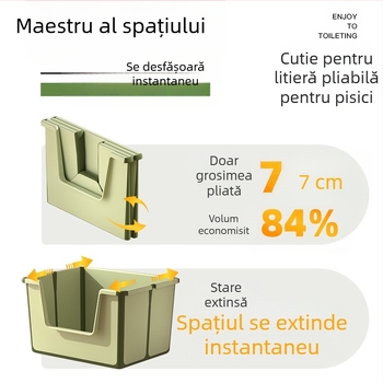 Toaletă pliabilă deschisă pentru pisici, anti-stropire, bazin de așternut pentru pisici, ușor de curățat, pliabilă, cu spațiu mare, pentru pisici