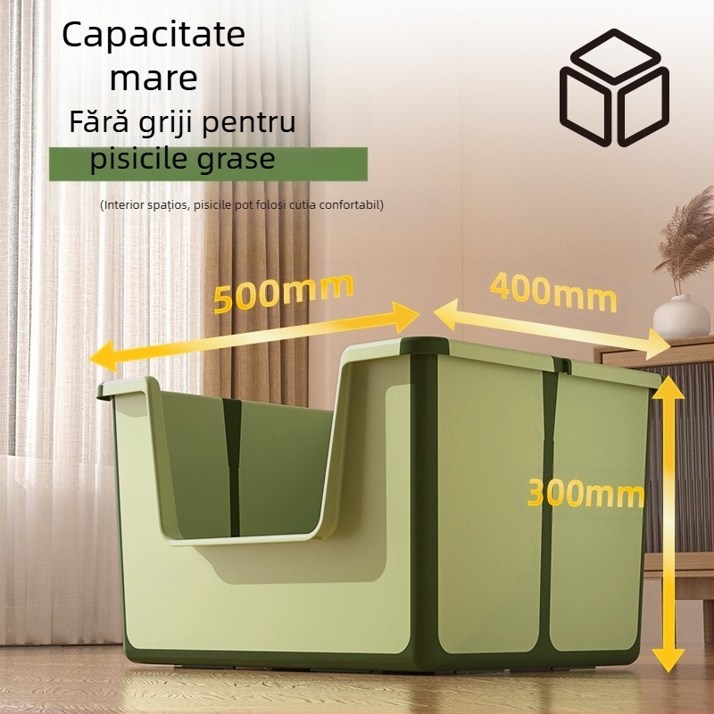 Toaletă pliabilă deschisă pentru pisici, anti-stropire, bazin de așternut pentru pisici, ușor de curățat, pliabilă, cu spațiu mare, pentru pisici