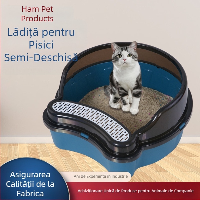 Toaletă pentru pisici mari, semi-închisă, anti-stropire, gard înalt, litiera pentru pisici, toaletă pentru pisici, detașabilă și lavabilă, litiera pentru pisici