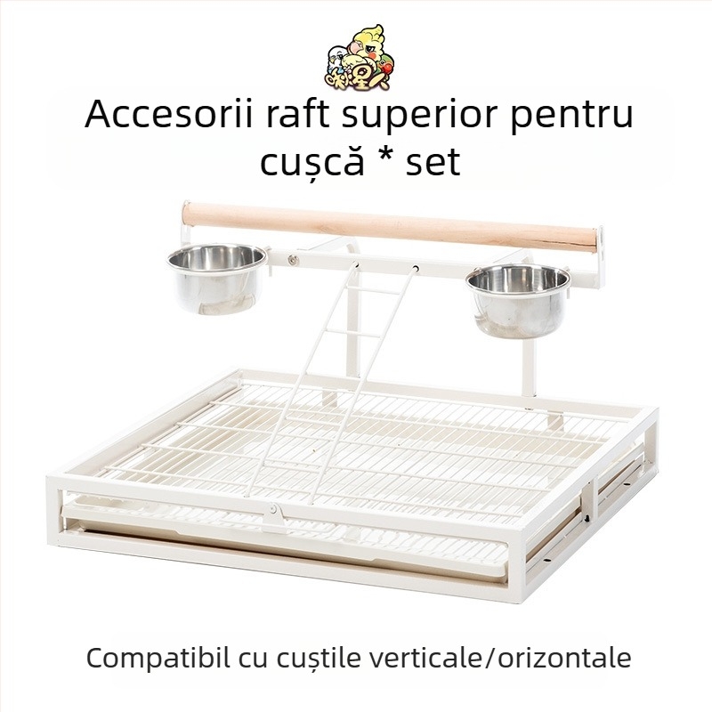 Accesorii pentru colivie de papagal Miyagi, rack de depozitare Daquan Top, stație de scripeți, tijă, cutie pentru alimente, panou transparent, deflector exclusiv