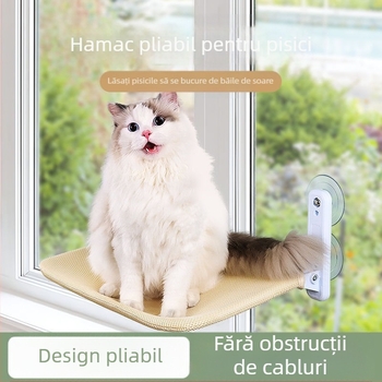 Hamac pentru pisici cu ventuze pentru geam – pat de soare pentru balcon, detașabil și lavabil