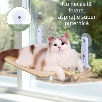 Hamac pentru pisici cu ventuze pentru geam – pat de soare pentru balcon, detașabil și lavabil